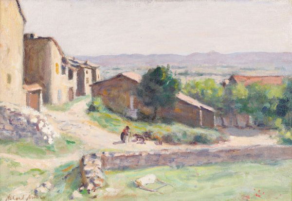 Albert ANDRE (1869-1954) * Le hameau, 1979, Huile s: Albert ANDRE (1869-1954) * Le hameau, 1979, Huile sur toile, signée en bas à gauche 38 x 55 cm - 15 x 212/3 in. The Hamlet, 1979, Oil on canvas, signed lower left