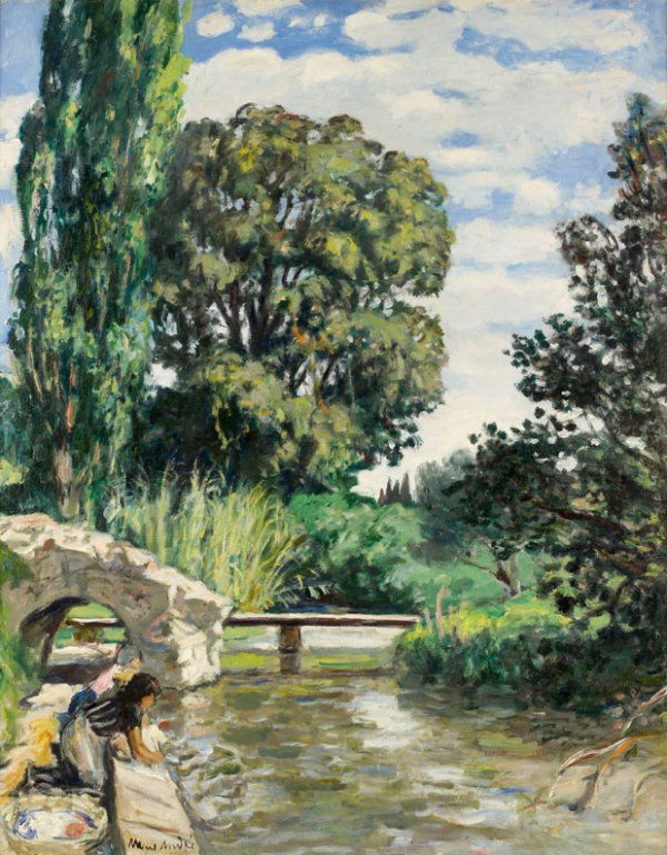 Albert ANDRE (1869-1954) * Les lavandières, 1926, H: Albert ANDRE (1869-1954) * Les lavandières, 1926, Huile sur toile, signée en bas à gauche 92 x 73 cm - 361/5 x 283/4 in. The Washerwomen, 1926, Oil on canvas, signed lower left