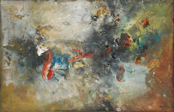 Sunil Kumar DAS (né en 1939) École indienne: Sunil DAS (né en 1939) École indienne, Composition abstraite, Huile sur toile, signée et datée 62 en bas à droite, contresignée au dos, 54 x 80,5 cm - 211/4 x 331/2 in. Abstract composition, Oil
