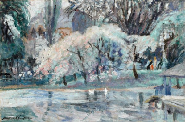 Jacques CHAPIRO (1887-1972) Au bord de l'étang, Hu