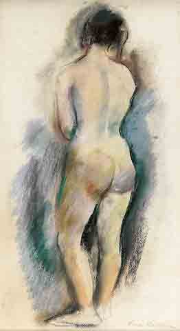 VÉRA ROCKLINE (1896-1934) Nu de dos Pastel, signé: VÉRA ROCKLINE (1896-1934) Nu de dos Pastel, signé en bas à droite 46 X 25 CM À VUE - 181/8 X 93/4 IN. Nude from the Back Pastel, signed lower right Cachet de la rétrospective Véra Rockline à la