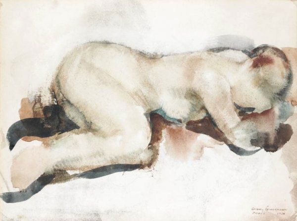 Grigory GLUCKMANN (1898-1973) Nu allongé Aquarelle: Grigory GLUCKMANN (1898-1973) Nu allongé Aquarelle et gouache sur papier, signée, située Paris et datée 1930 en bas à droite 24 X 31,5 CM À VUE - 9 X 121/3 IN. Watercolor and gouache on paper, s