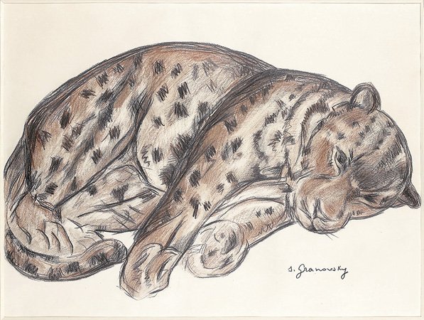 Samuel GRANOWSKY (1889-1942) Panthère Fusain reha