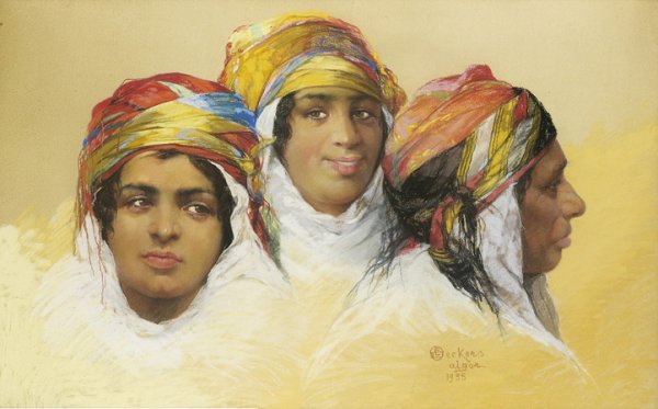 Émile DECKERS (1885-1968) Trois femmes Pastel, si: Émile DECKERS (1885-1968) Trois femmes Pastel, signé, situé Alger et daté 1935 en bas à droite 53 x 83 cm à vue - 22 x 32 3/4 in. Pastel, signed, situated Alger, and dated 1935 lower right ; Co