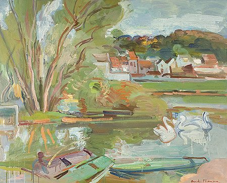 André PLANSON (1898-1981)* Les cygnes sur la Marne 