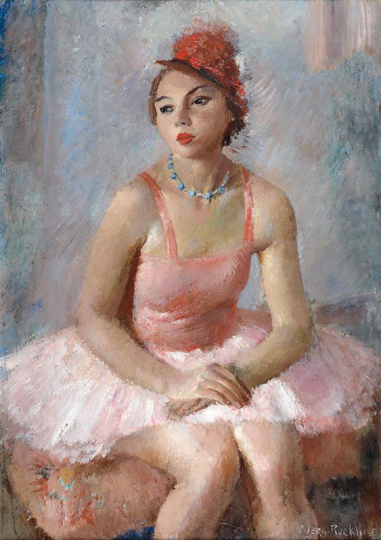 Vera ROCKLINE (1896-1934) Danseuse au chapeau rou: Vera ROCKLINE (1896-1934) Danseuse au chapeau rouge Huile sur toile, signée en bas à droite 93 x 65 cm - 36 1/2 x 25 1/2 in. Oil on canvas, signed lower right; Provenance : Collection privée, Franc