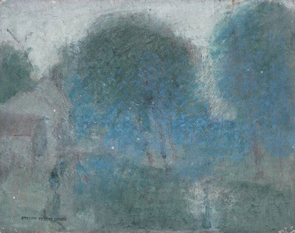 Ernest QUOST (1844-1931) Paysage Huile sur carton: Ernest QUOST (1844-1931) Paysage Huile sur carton, signée du cachet de l'atelier de l'artiste en bas à droite 35 x 41 cm - 12 1/2 x 16 in. Oil on cadboard, signed with the artist's stamp lower right