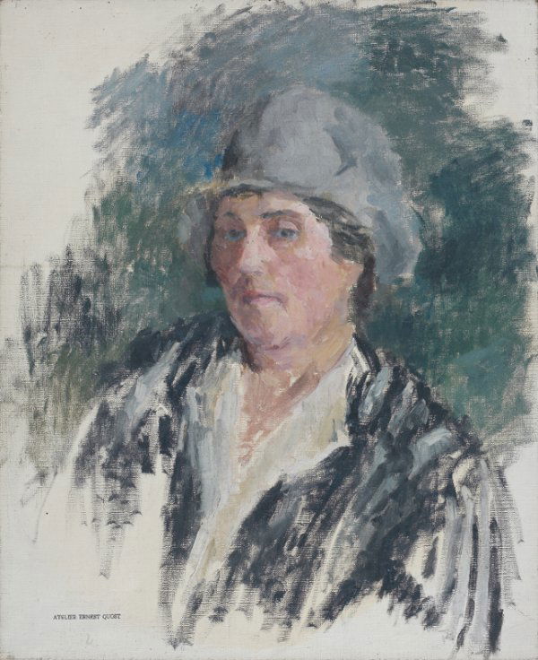 Ernest QUOST (1844-1931) Portrait Huile sur toile: Ernest QUOST (1844-1931) Portrait Huile sur toile, signée du cachet d'atelier en bas à gauche 50 x 61 cm - 19 5/8 x 24 in. Oil on canvas, signed with the artist's stamp lower left