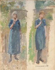 Ernest QUOST (1844-1931) Les deux soeurs Huile su: Ernest QUOST (1844-1931) Les deux soeurs Huile sur toile, signée du cachet d'atelier en bas à droite 35 x 27 cm -13 5/8 x 10 5/8 in. Oil on canvas, signed with the artist's stamp lower right