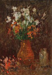 Ernest QUOST (1844-1931) Le bouquet de fleurs Hu: Ernest QUOST (1844-1931) Le bouquet de fleurs Huile sur panneau, signée en bas à droite 24 x 17 cm - 9 1/2 x 6 3/4 in. Oil on panel, signed lower right