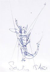 Georges MATHIEU (né en 1921) La crevette Dessin: Georges MATHIEU (né en 1921) La crevette Dessin préparatoire au stylo bleu 13 x 9 cm - 5 x 3 1/2 in. Preparatory drawing with blue pencil