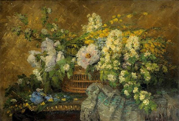 Ernest QUOST (French 1844-1931). Bouquet: Ernest QUOST (1844-1931). Bouquet of flowers. Oil on canvas, signed on bottom right. 27 x 35 cm Ernest QUOST (1844-1931) Bouquet de fleurs Huile sur toile, signée en bas à droite 27 x 35 cm