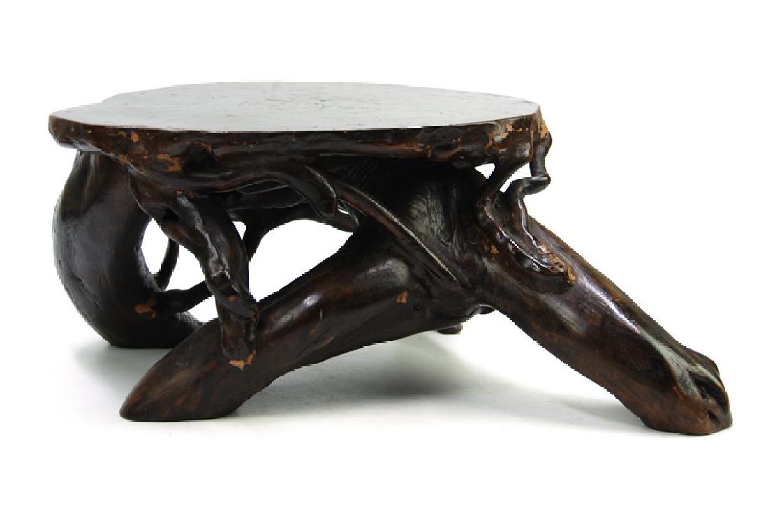 NATURAL ROOT STAND; EDO PERIOD(1603-1867): Unusual antique Japanese natural root burl hardwood stand with very interesting and complex growths. H:6 1/4in ( 15.8 cm ) W:16in ( 40.6 cm )