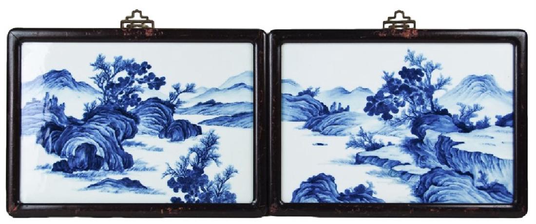 PAIR BLUE AND WHITE HANGING TILES (1 of 2)