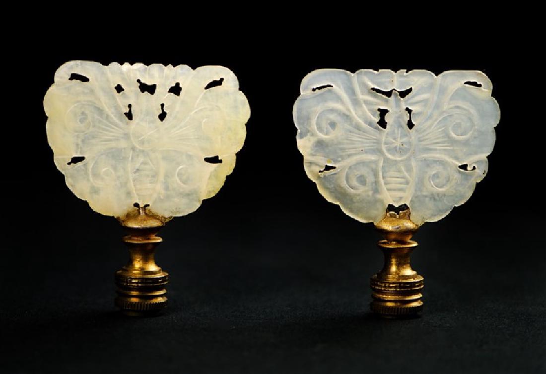 PAIR JADE MOTH LAMP FINIALS (1 of 1)