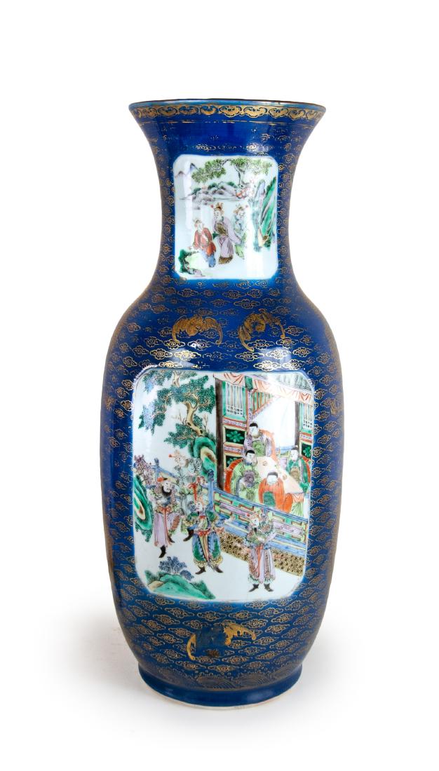 POWDER-BLUE-GROUND GILT FAMILLE ROSE FIGURE VASE (1 of 3)