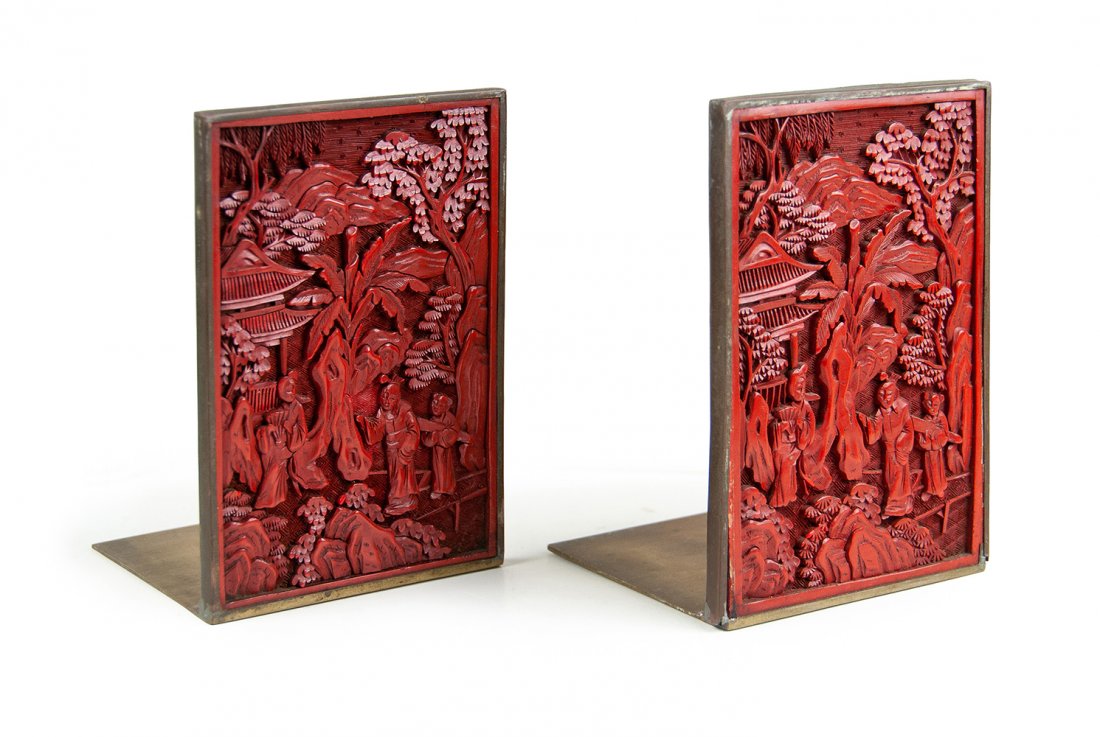 A RARE PAIR OF QING DYNASTY LACQUER PANEL BOOKENDS (1 of 1)