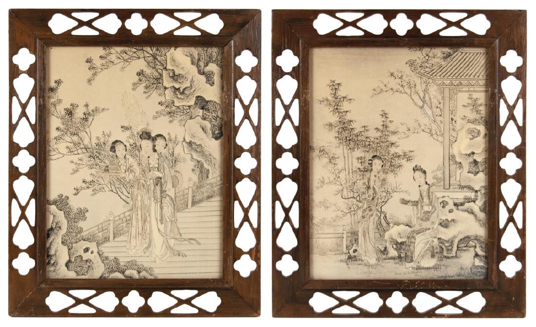 PAIR OF FRAMED CHINESE PAINTING (1 of 3)