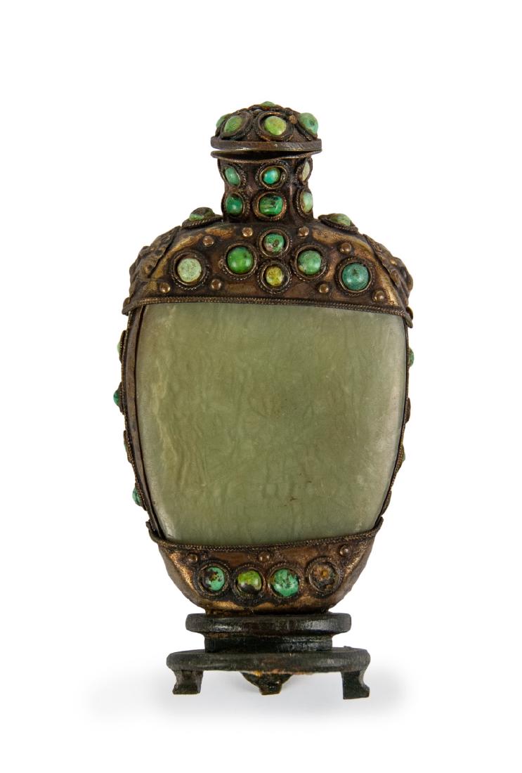 TIBETAN SLIVER, JADE AND TURQUOISE SNUFF BOTTLE (1 of 1)
