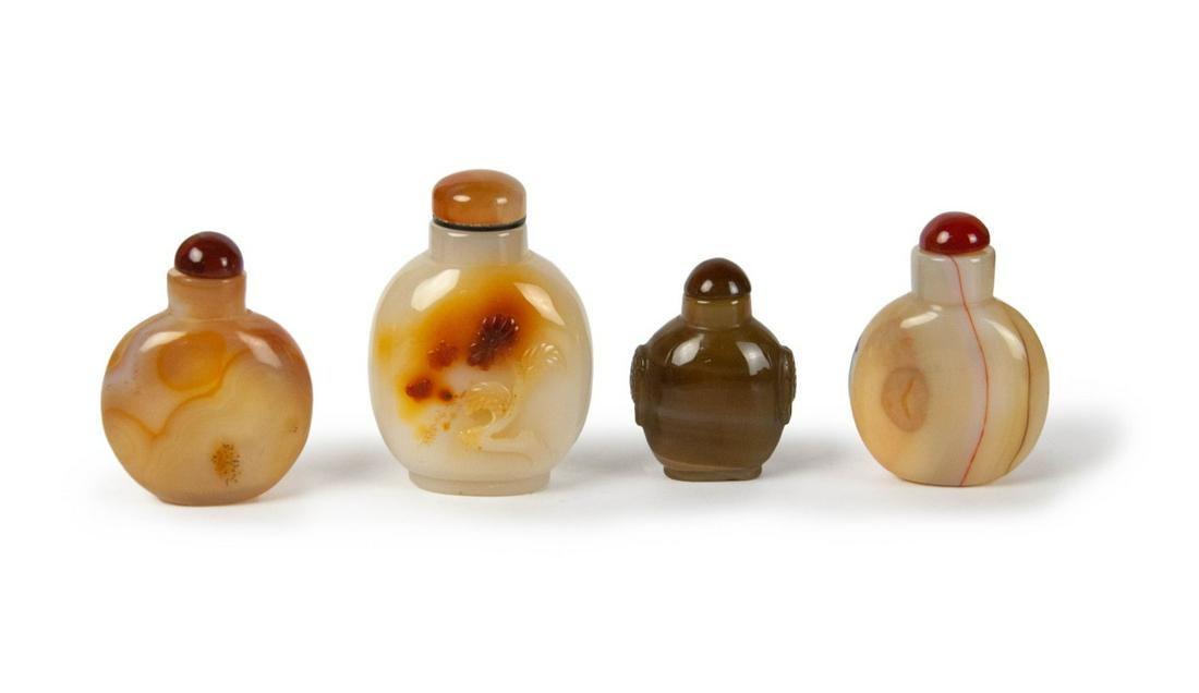 GROUP OF FOUR CARVED AGATE SNUFF BOTTLES (1 of 1)