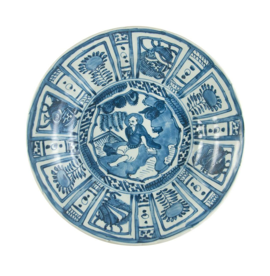 BLUE AND WHITE FIGURE PATTERN DISH (1 of 1)