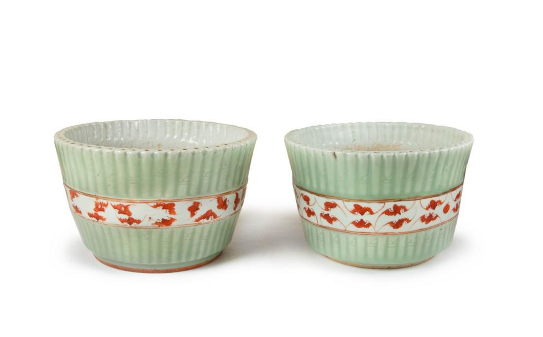 PAIR OF PORCELAIN BAMBOO BAT PLANTERS (1 of 2)