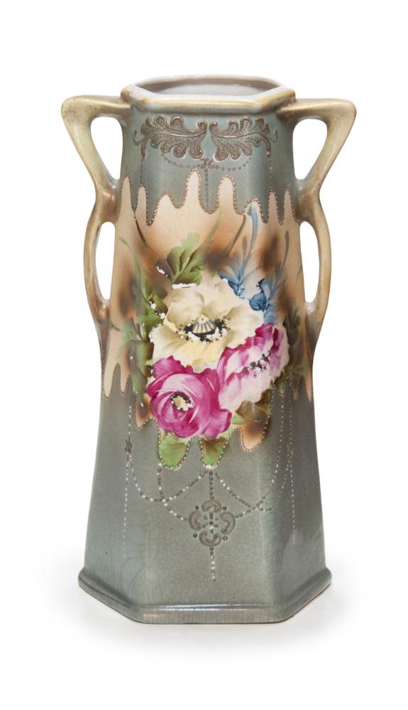 CERAMIC NIPPON HANDLE HEXAGONAL VASE (1 of 1)