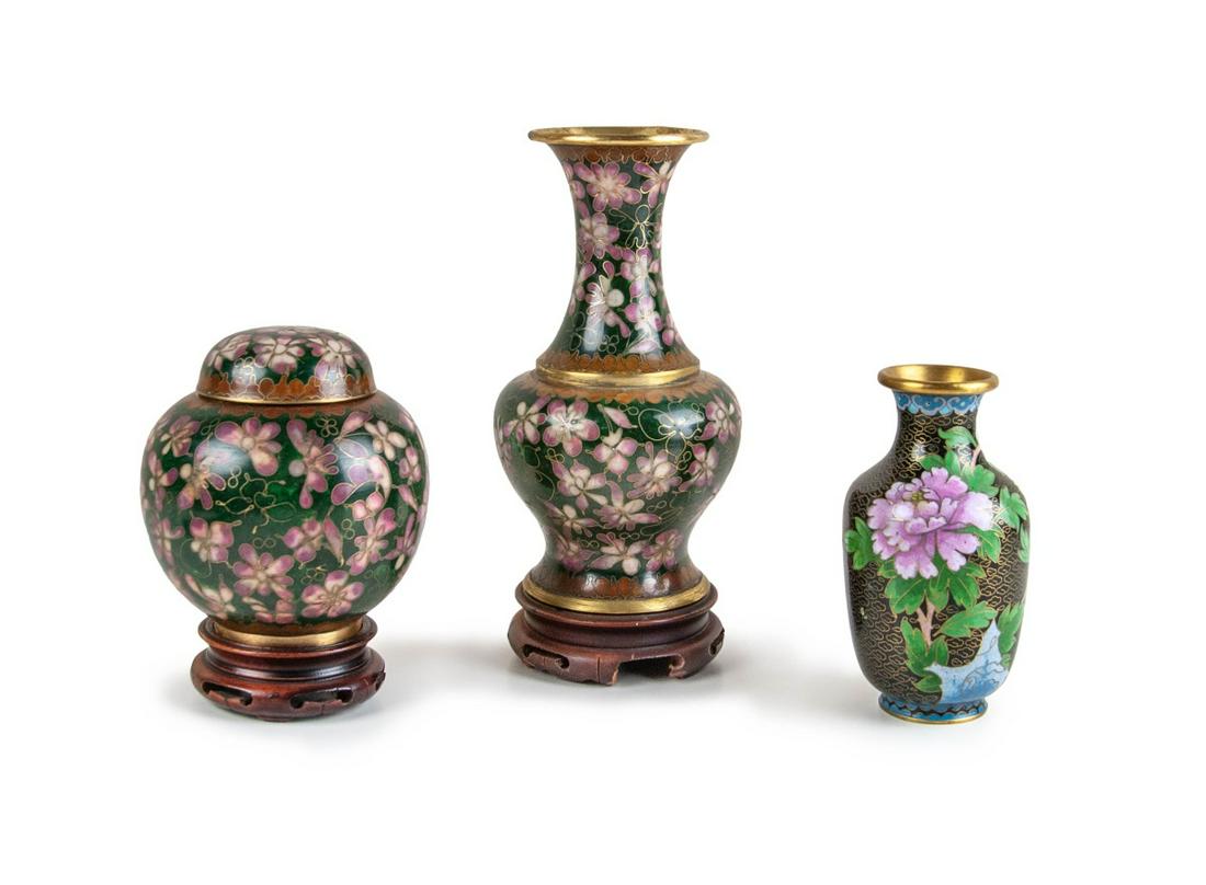 GROUP OF THREE JAPANESE CLOISONNE VESSELS (1 of 4)