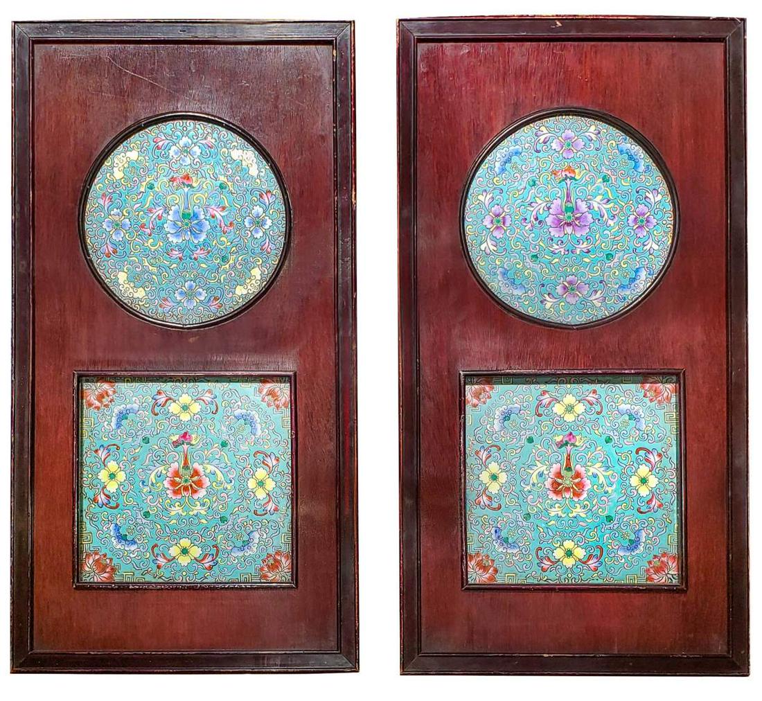 PAIR OF FAMILLE ROSE PORCELAIN WALL PANELS (1 of 5)