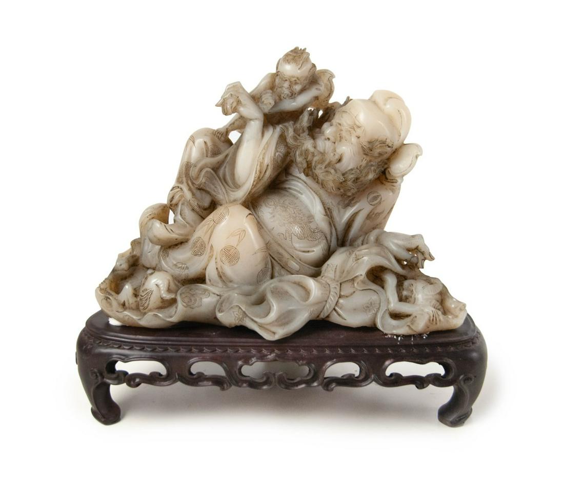 CARVED STONE FIGURE OF ZHONG KUI AND DEMONS: 7.8 Lbs H:8 1/4in(20.9cm) W:10in(25.4cm)