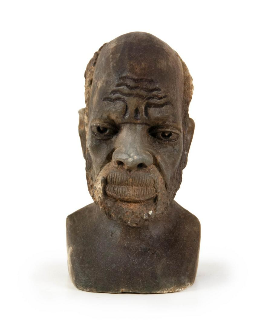 CARVED STONE AFRICAN BUST "D. GUZH" (1 of 2)