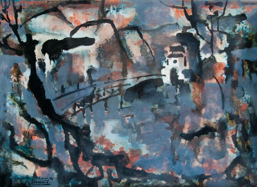 VILLAGE BRIDGE SCENE, ACRYLIC (1 of 1)