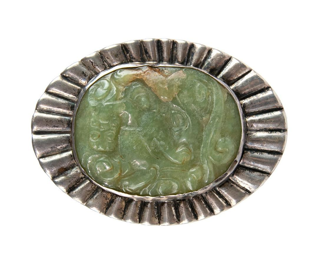 JADE AND SILVER BELT BUCKLE (1 of 2)