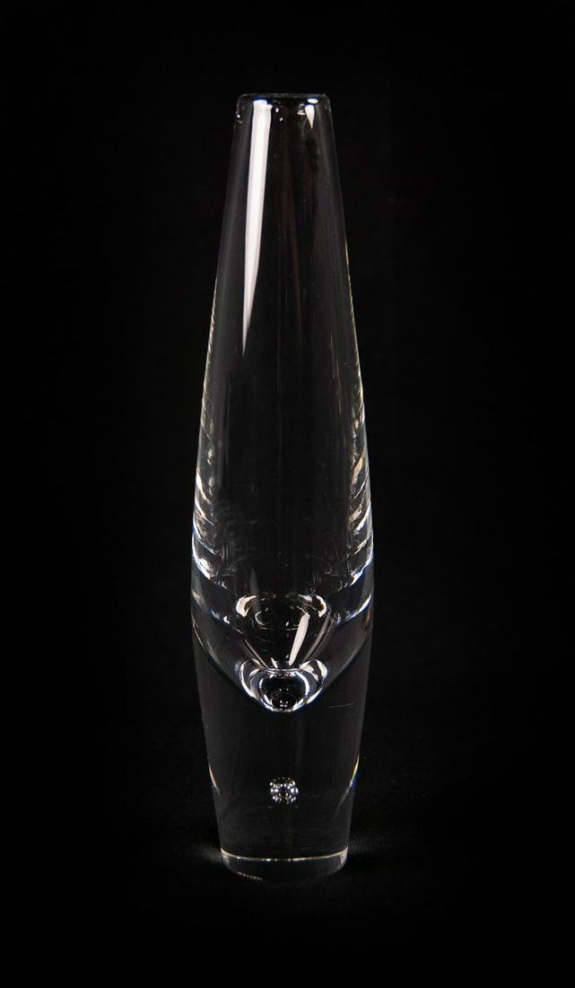 STEUBEN CRYSTAL VASE WITH ORGINAL BOX: Signed Steuben H:8 1/2in(21.5cm) W:2in(5cm)