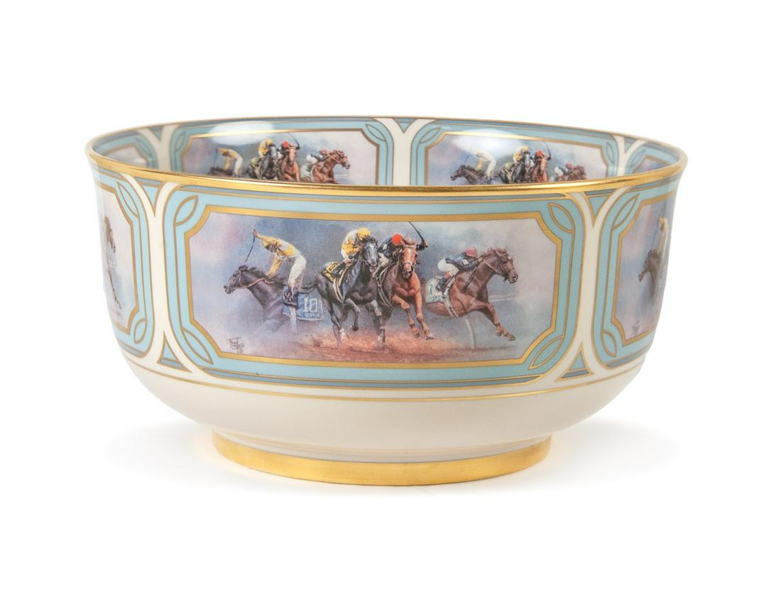 TRIPLE CROWN BOWL BY FRED STONE HAND PAINTED BOWL: H:4 7/8in(12.3cm) D:9 5/8in(24.4cm)