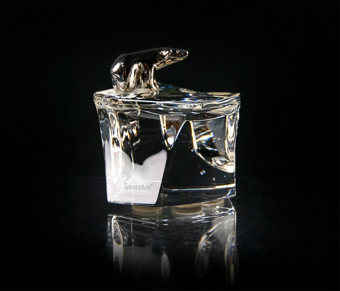 BACCARAT CRYSTAL ICEBERG WITH SILVER POLAR BEAR: 1 1/2in(3.8cm X 2in(5cm) 14mm X 24mm