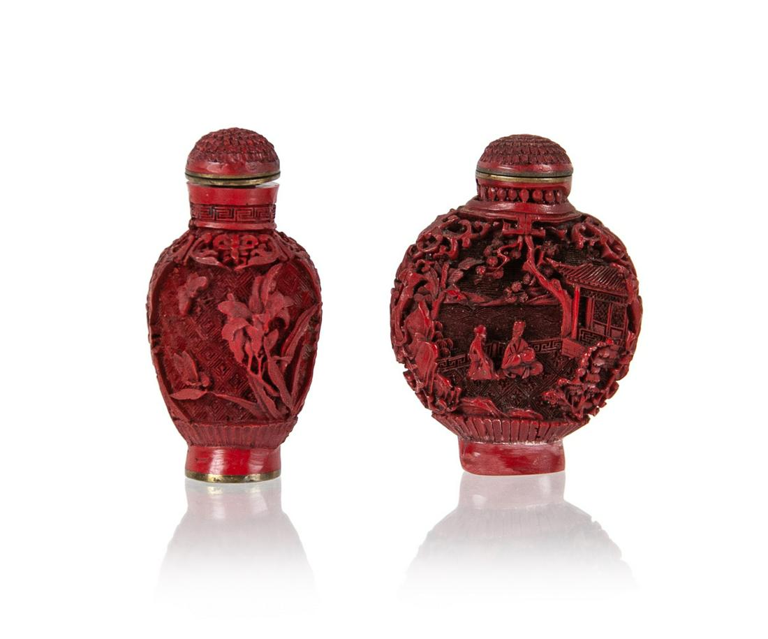 PAIR OF CINNABAR LACQUER SNUFF BOTTLES (1 of 10)