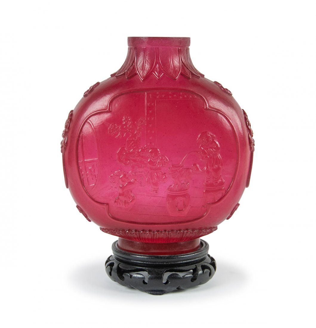RED PEKING GLASS MOON FLASK VASE (1 of 1)