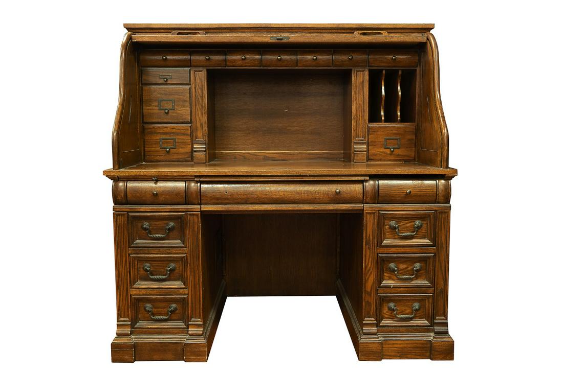 ROLL TOP DESK: H:54in(137.1cm) W:54in(137.1cm) D:33 1/4in(84.4cm)