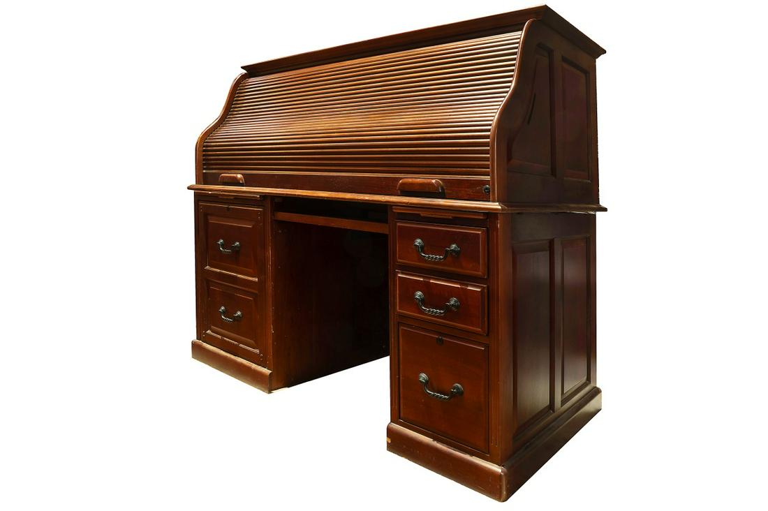 ROLL TOP DESK: H:52 1/2(133.3cm) W:60in(152.4cm) D:35in(88.9cm)