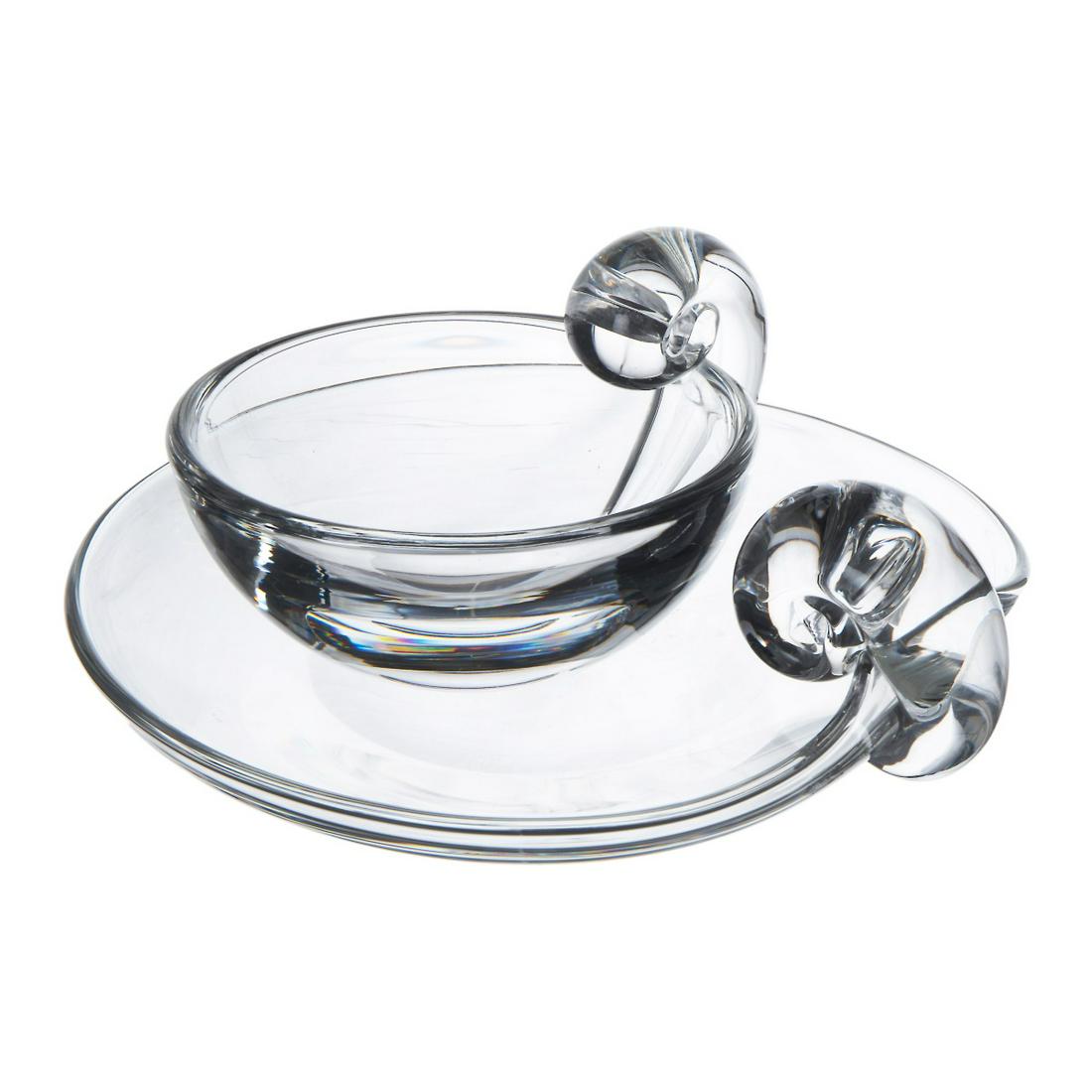 PAIR OF STEUBEN GLASS DISHES: H:2 3/8in(6cm) X 10in(25.4cm) H:3 1/2in(8.8cm) X 9 1/2in(24.1cm)