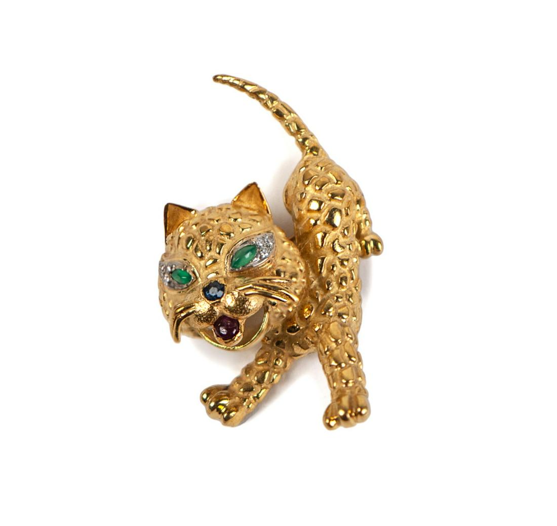 18K GOLD DIAMOND RUBY CHEETAH PIN BROOCH (1 of 2)