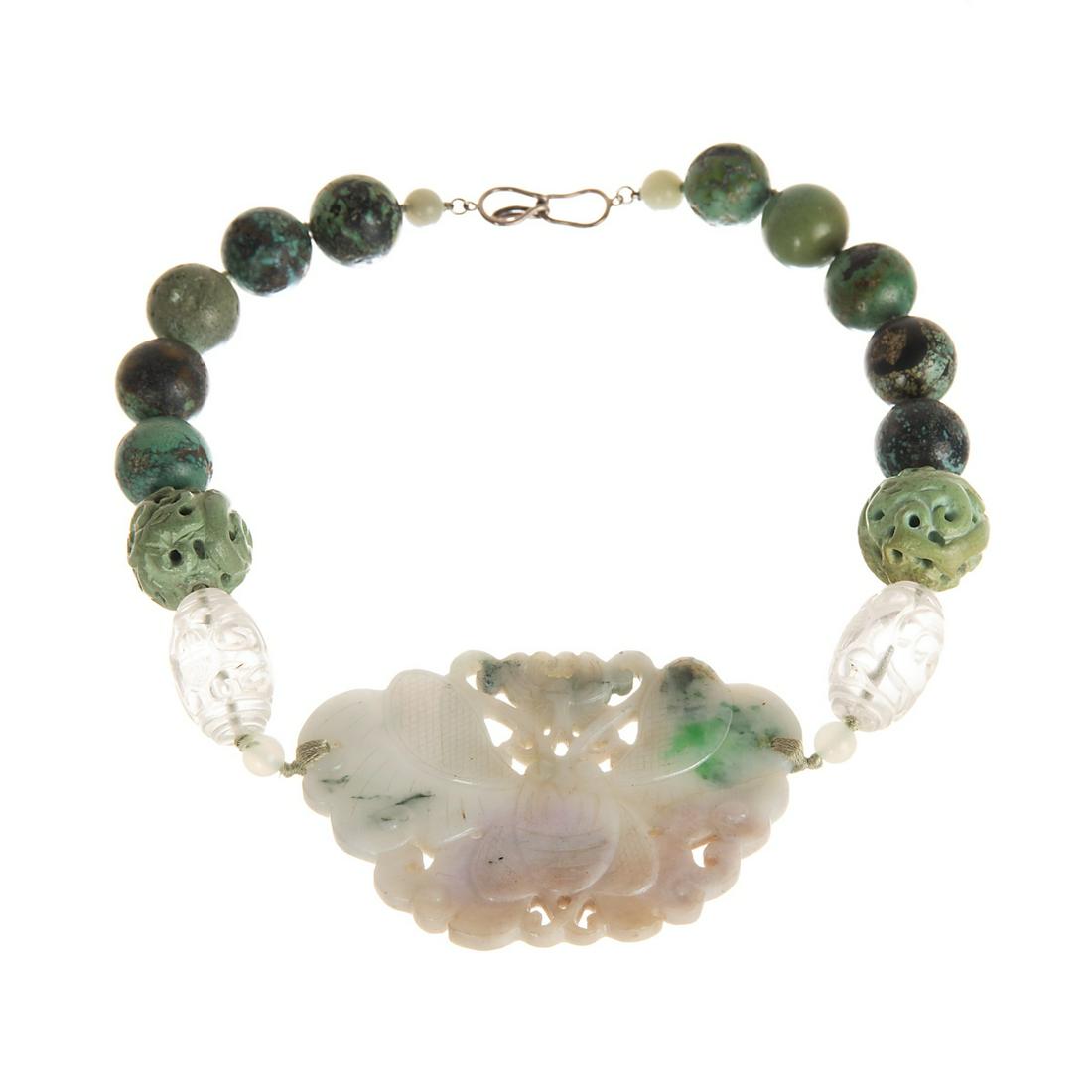 JADE SILK MOTH NECKLACE TURQUOISE BEADS (1 of 6)