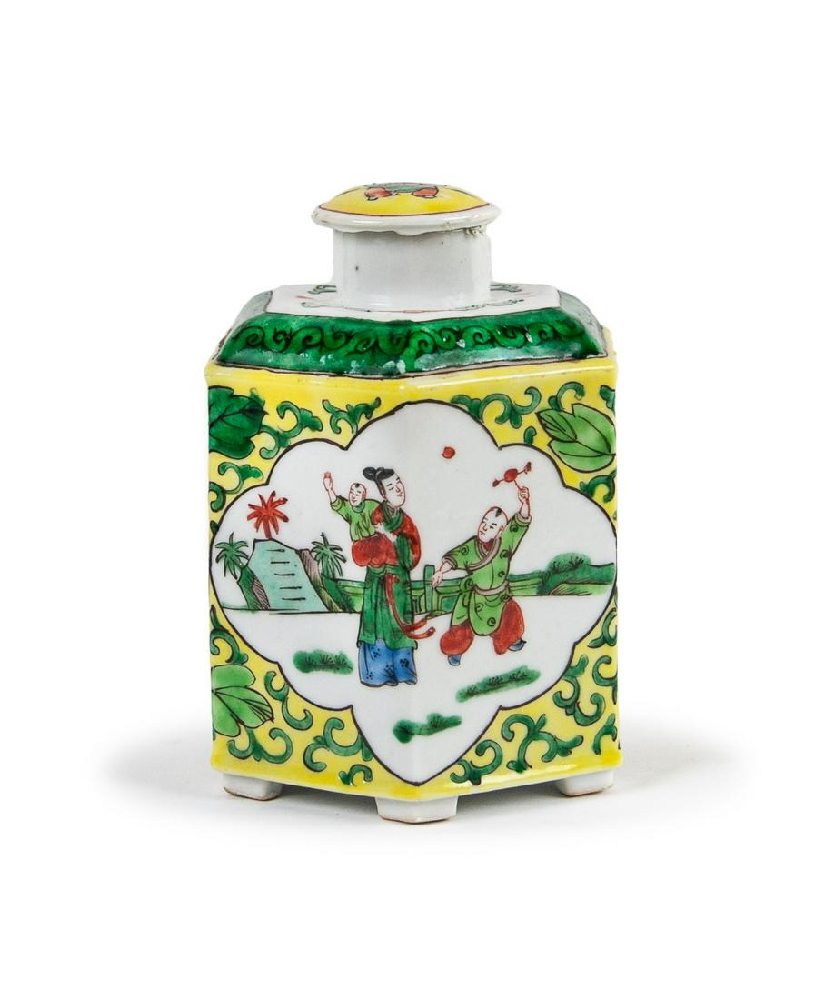 YELLOW AND GREEN PORCELAIN TEA CANISTER (1 of 7)