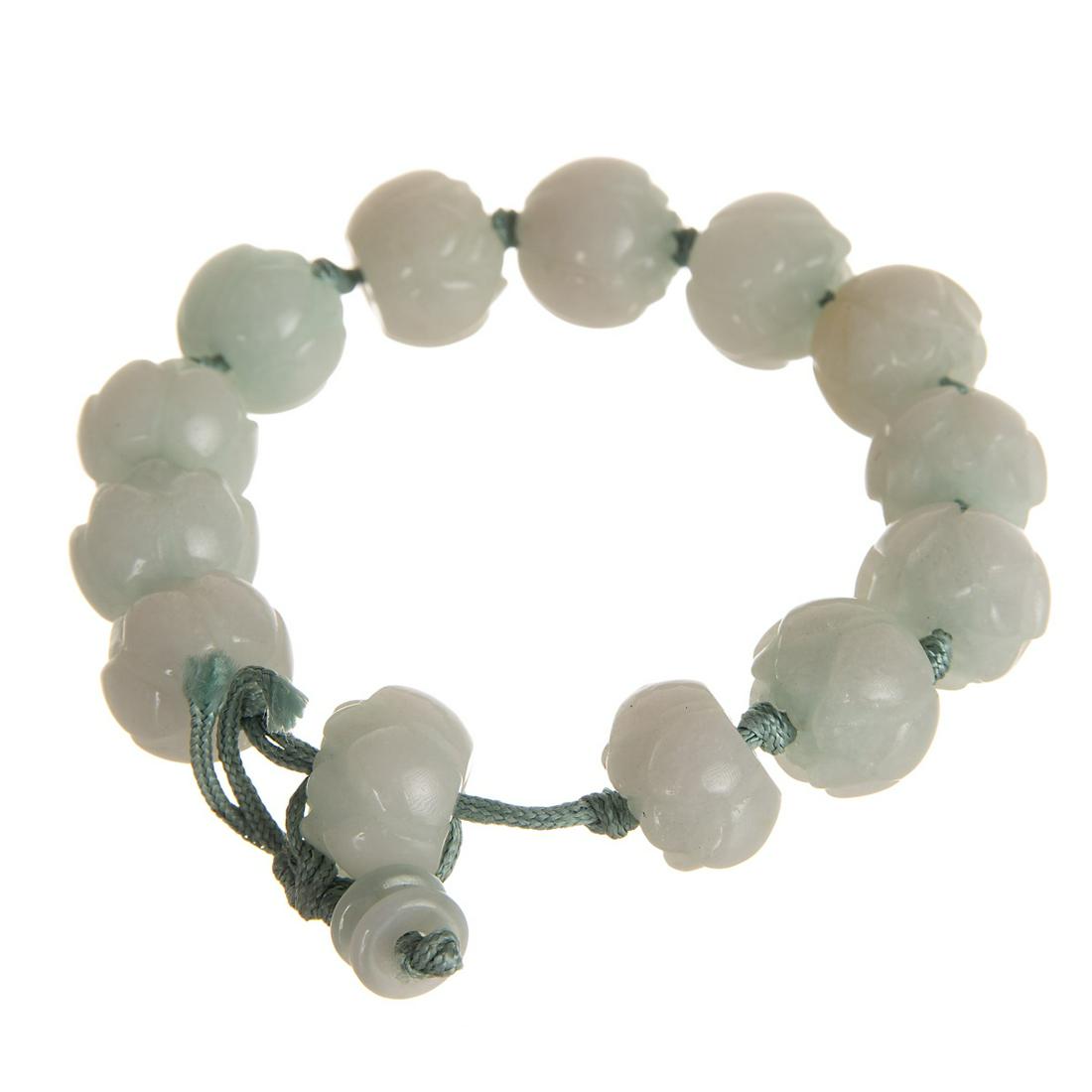 CARVED JADE LOTUS BEAD BRACELET (1 of 6)