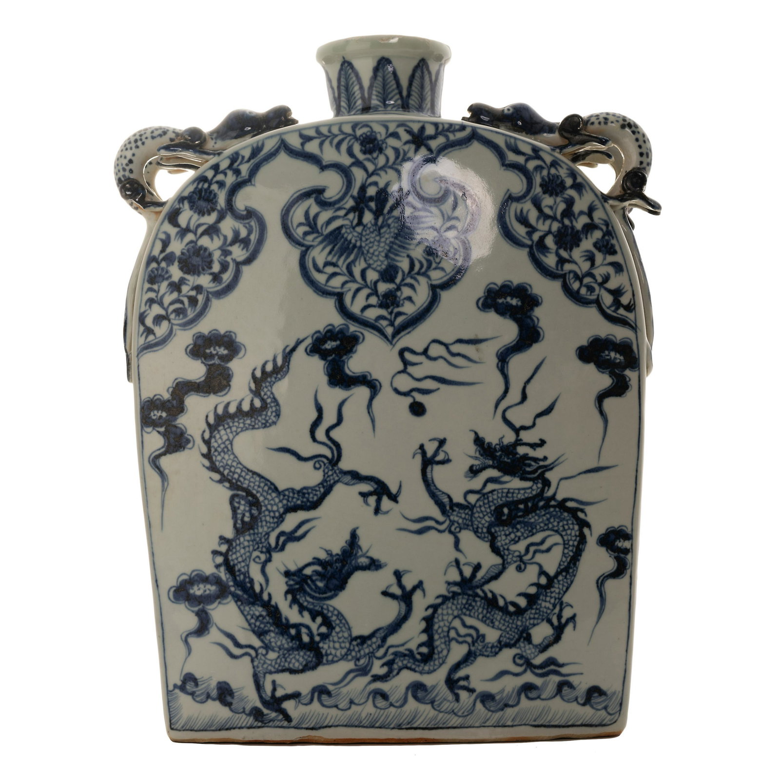 BLUE AND WHITE DRAGON JUG: H:15.5in(39.3cm) X 12in(30.4cm)