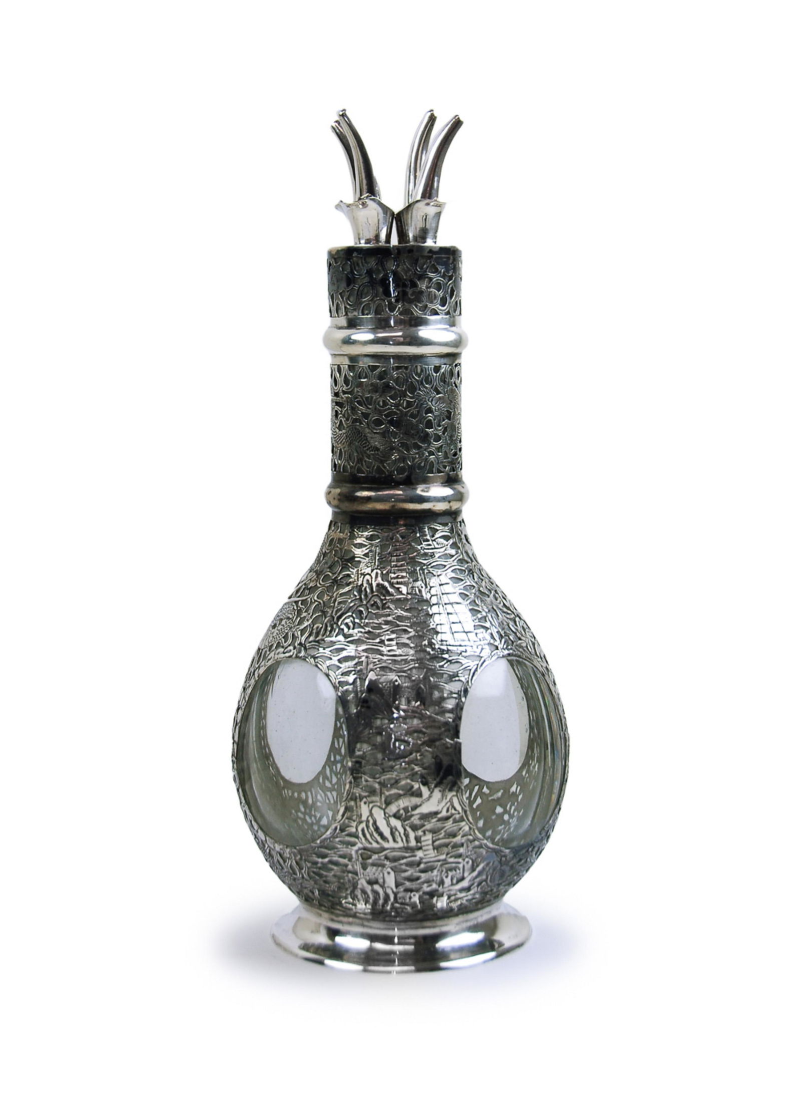 CHINESE SILVER FOUR CHAMBER DECANTER (1 of 5)