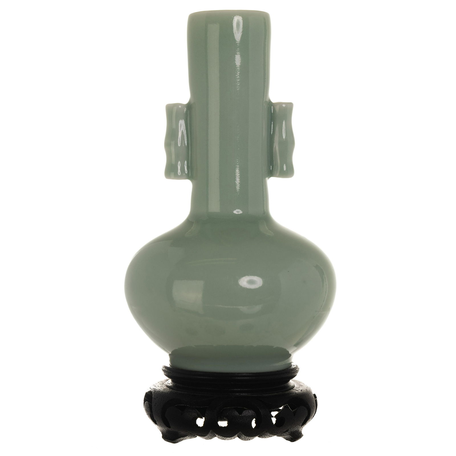 CELADON GLAZED HANDLES VASE ON STAND (1 of 16)