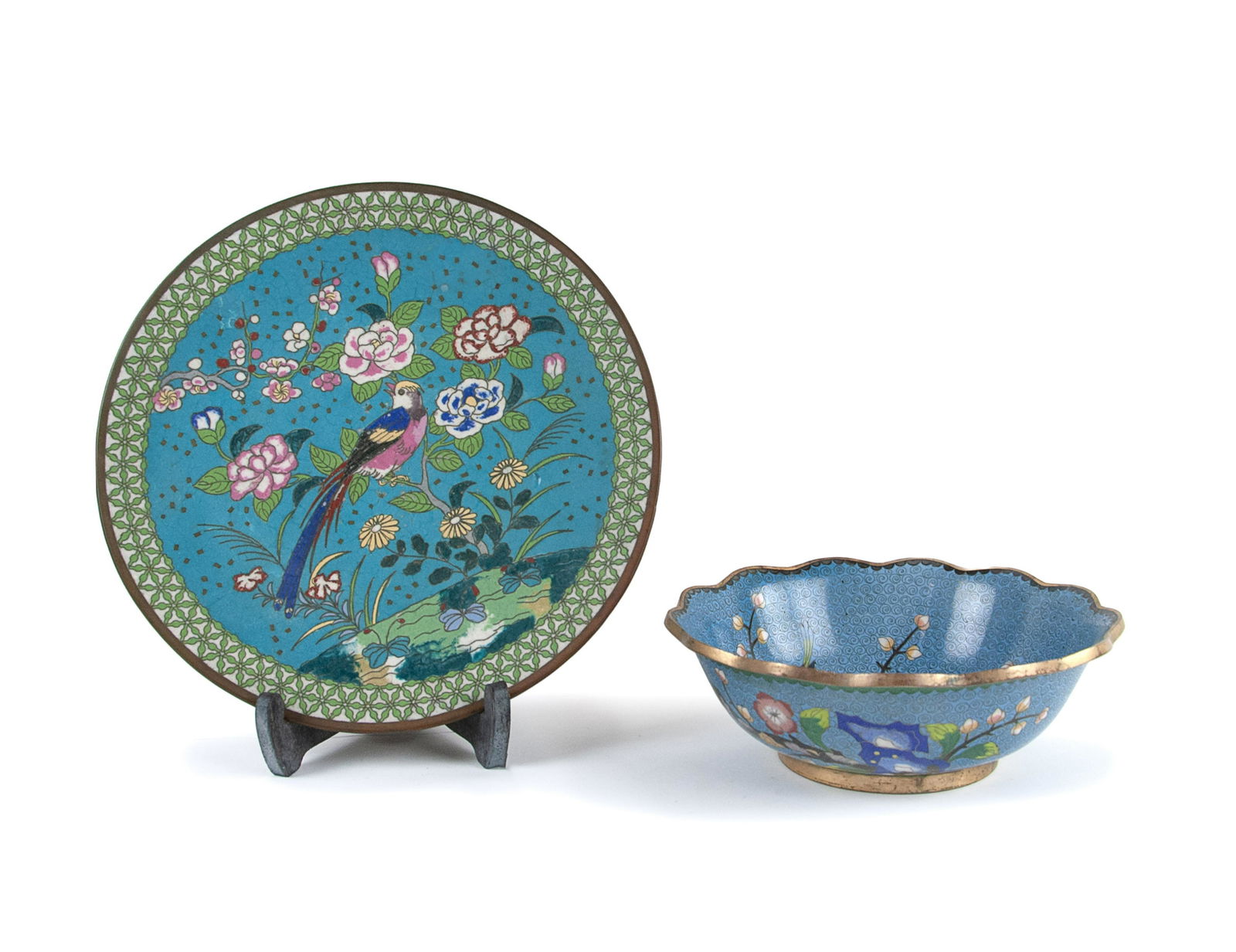 CHINESE CLOISONNE DISH AND BOWL (1 of 9)