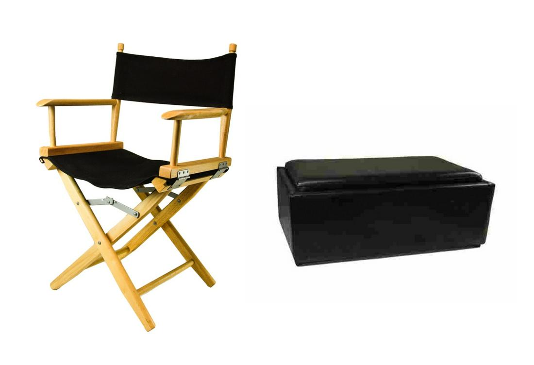 BLACK DIRECTOR CHAIR AND CUSHION STORAGE BENCH (1 of 3)